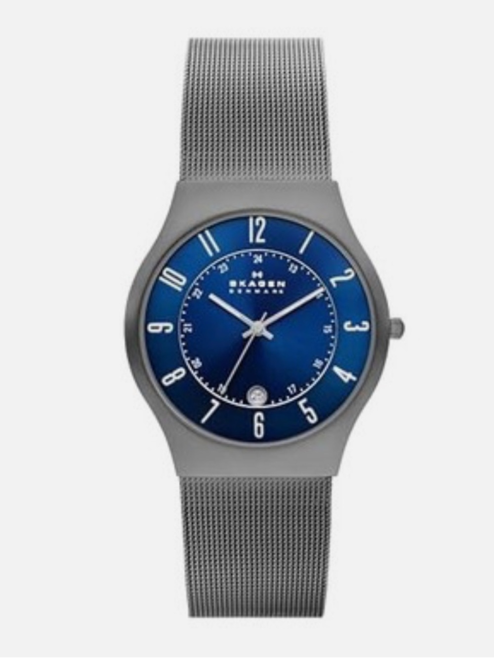 Skagen Men's Navy Blue Dial Titanium-Tone Mesh Watch
